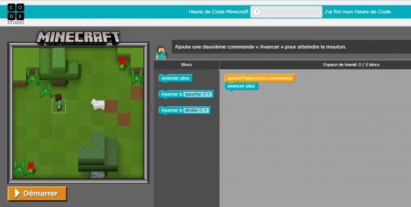 Hour of code Minecraft : deux modes de programmation