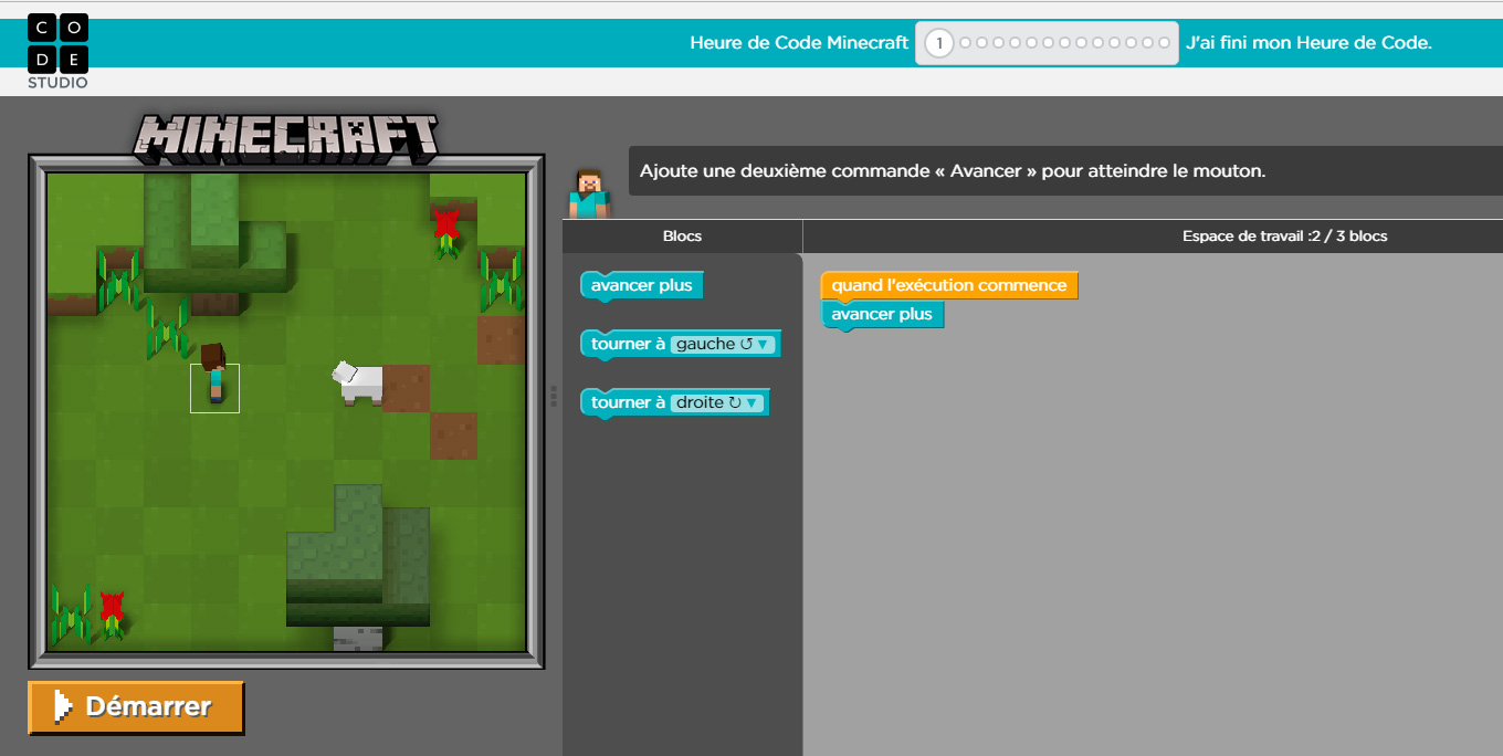 Hour of code Minecraft : deux modes de programmation